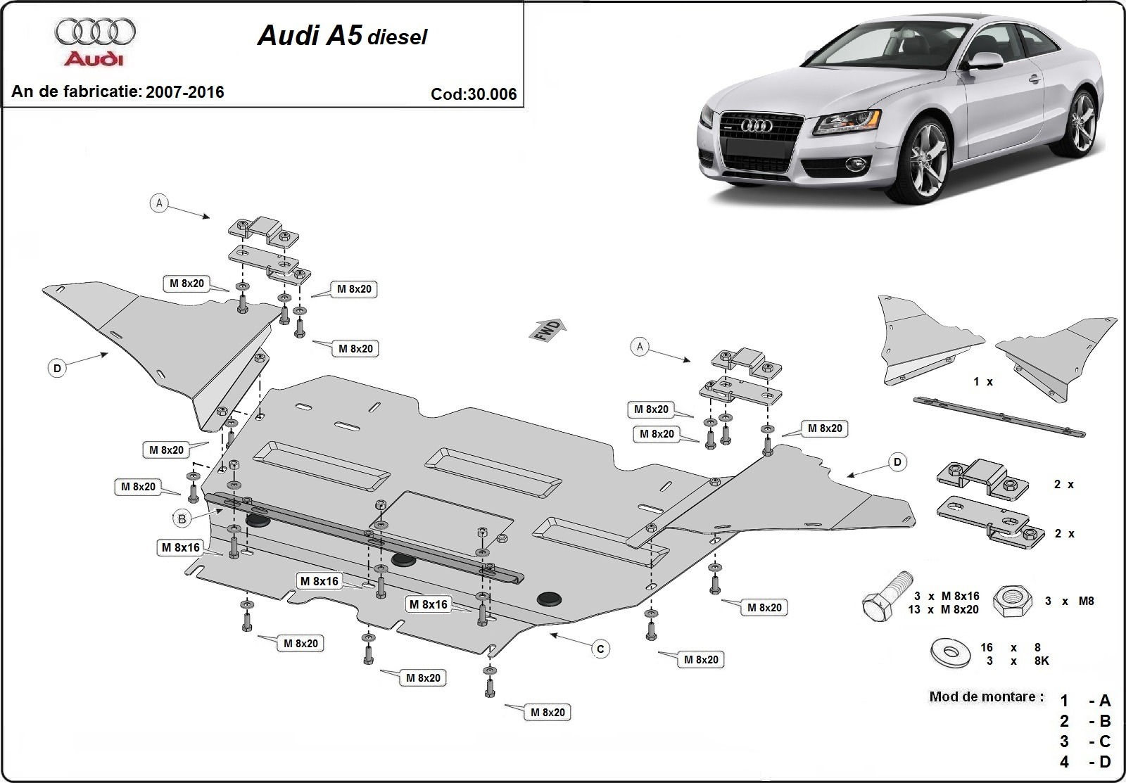 Skid plate Steel Engine+ | Audi A5, Diesel (2008-2016) - 3