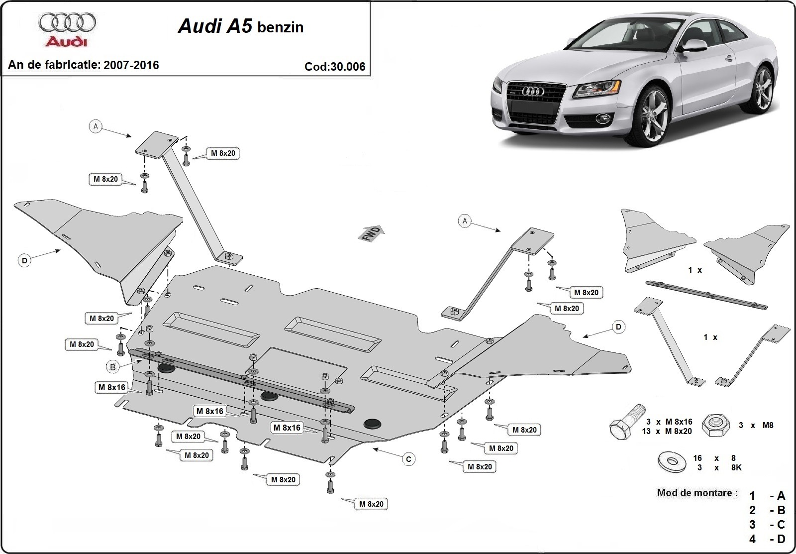 Protector inferior de acero Motor+ | Audi A5, Petrol (2008-2016) - 3