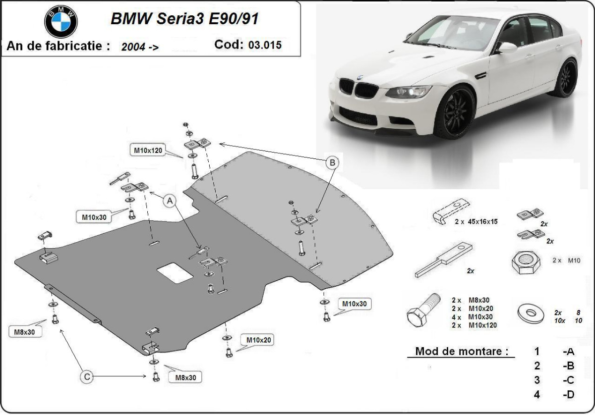 Proteção inferior em aço Motor+ | BMW Serie 3 E90/91/92 (2004-2011) - 3