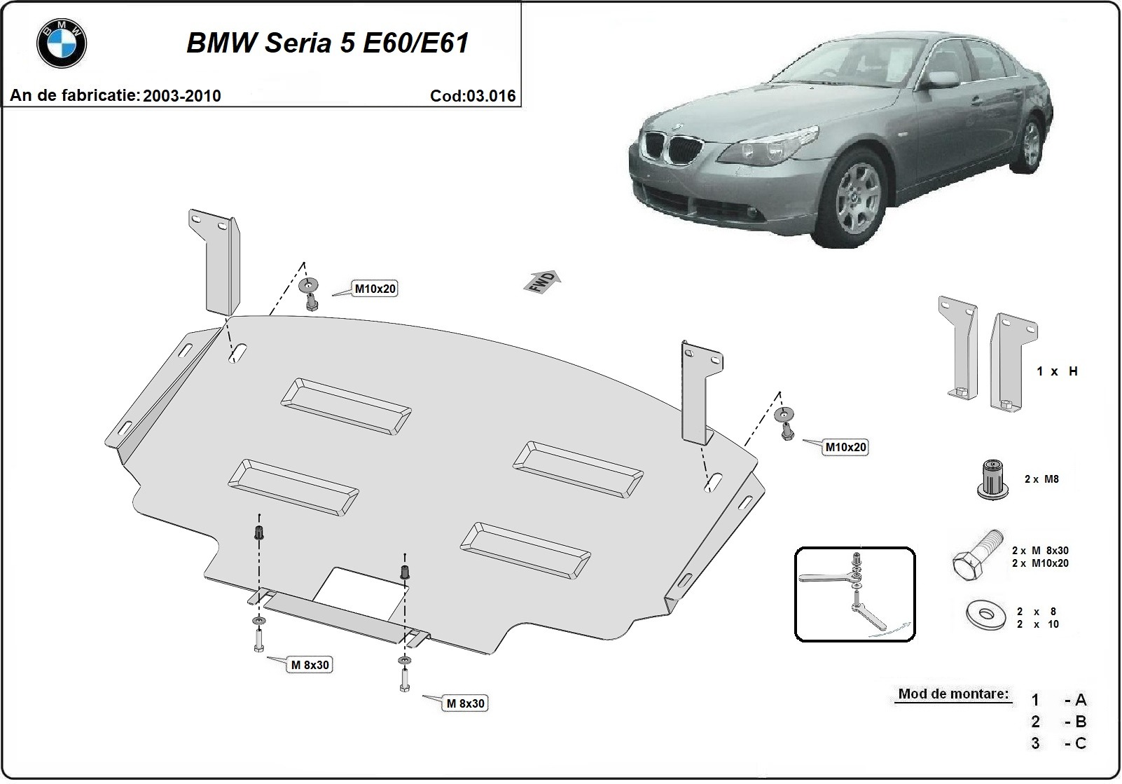 Skid plate Steel Radiator | BMW Serie 5 E60/E61 standard front bumper (2003-2010) - 3