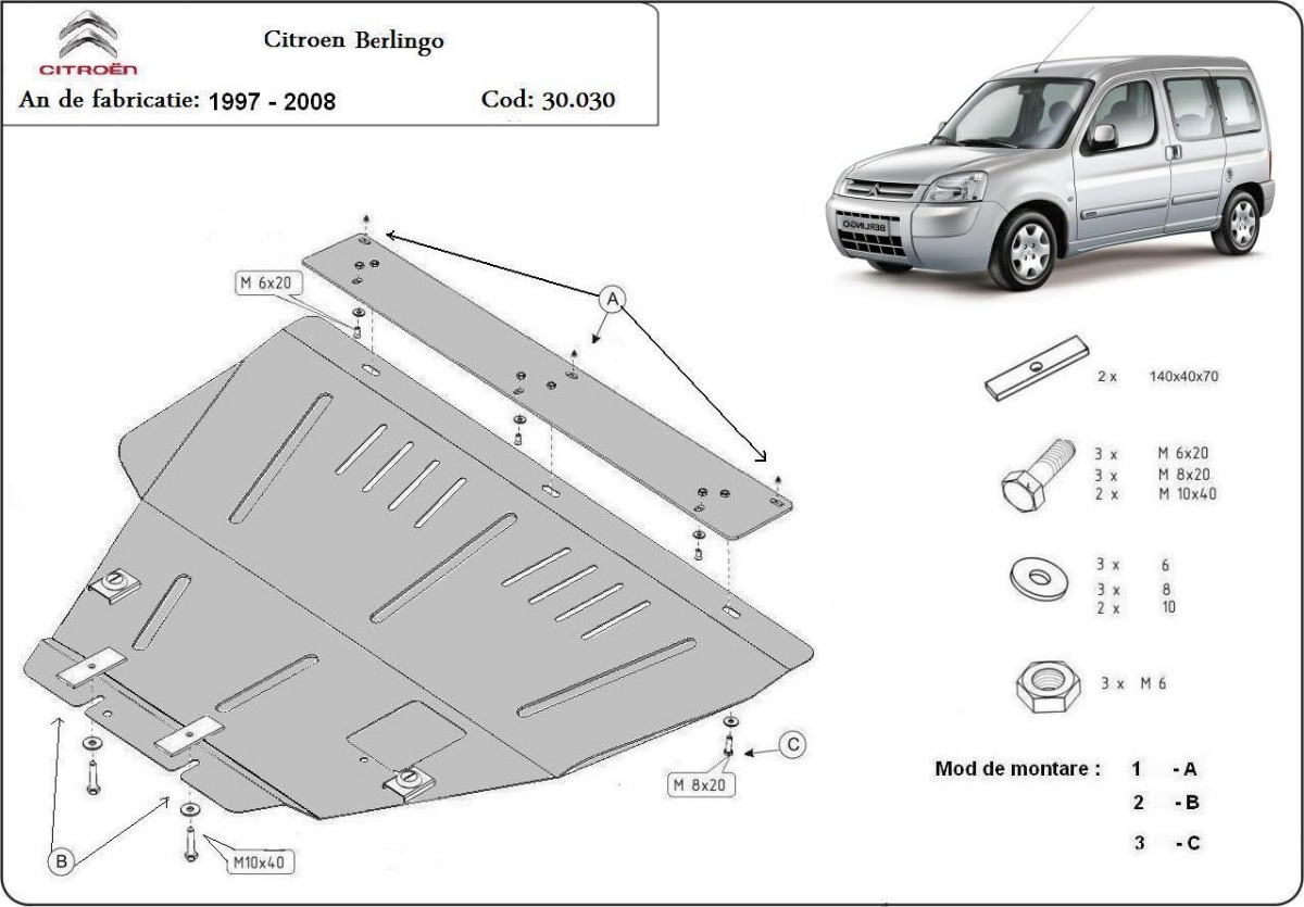 Skid plate Steel Engine+ | Citroën Berlingo (1997-2008) - 3