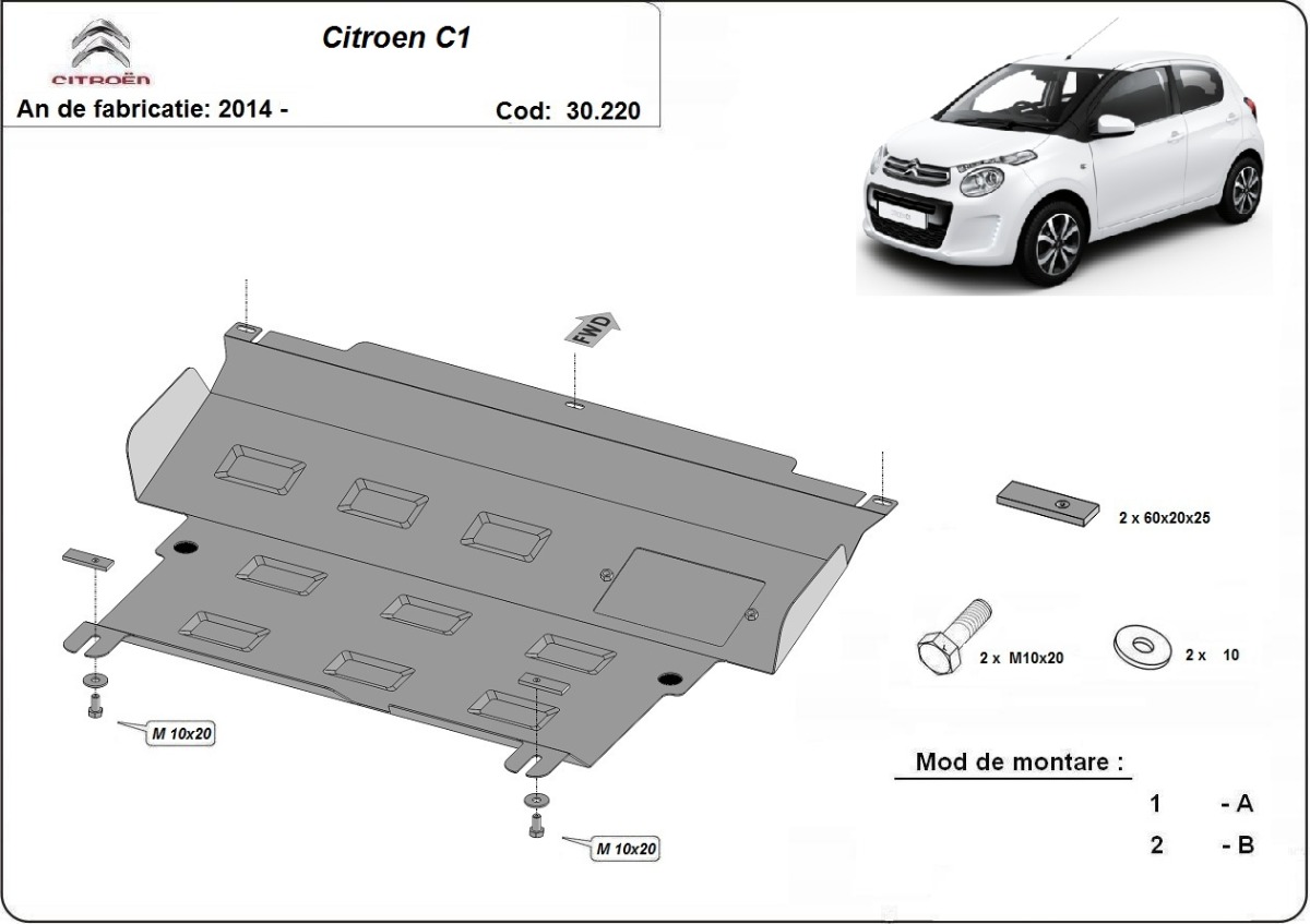 Skid plate Steel Engine+ | Citroën C1 (2014-2022) - 3