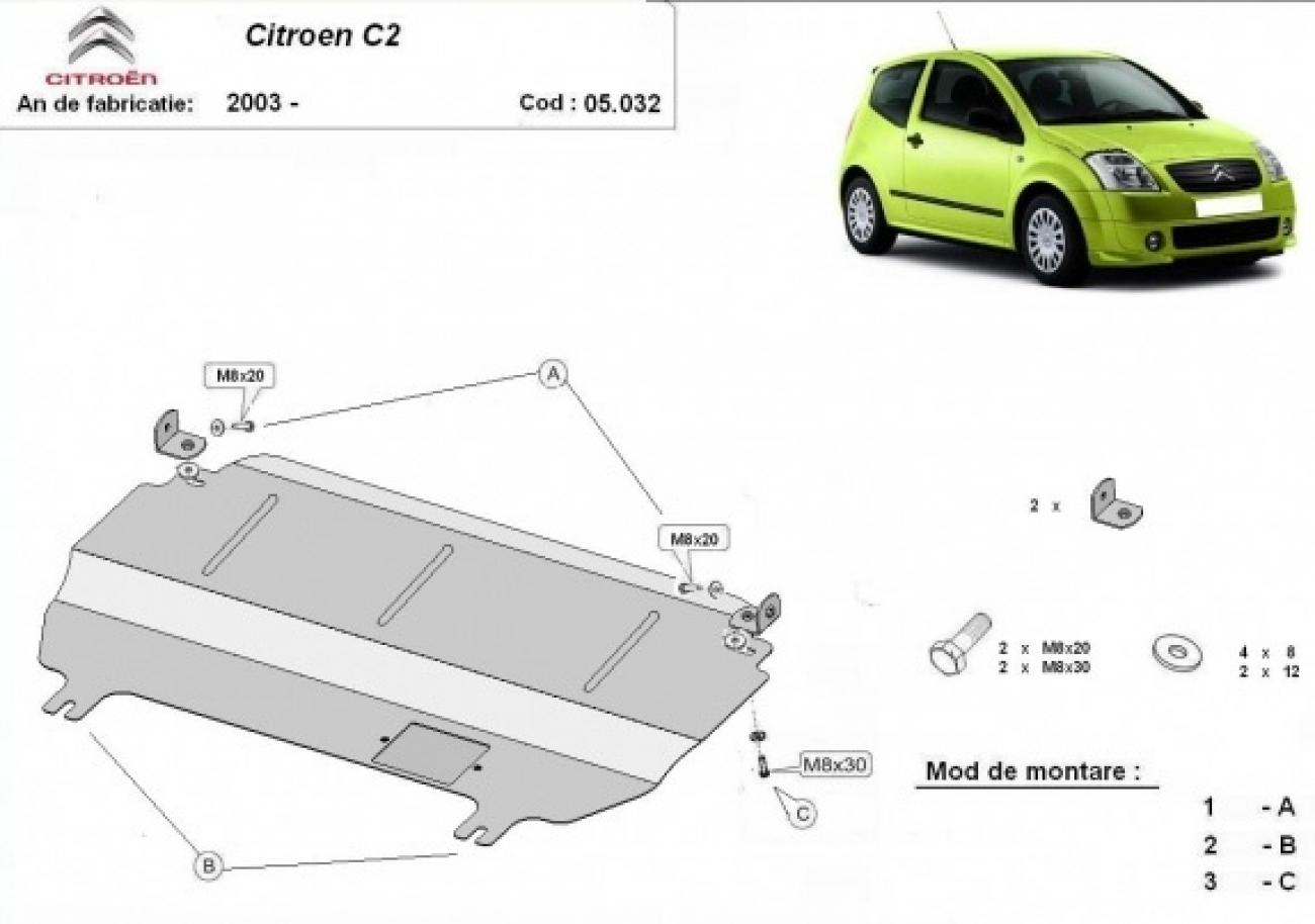 Hasplåt Stål Motor+ | Citroën C2 (2003-2009) - 3