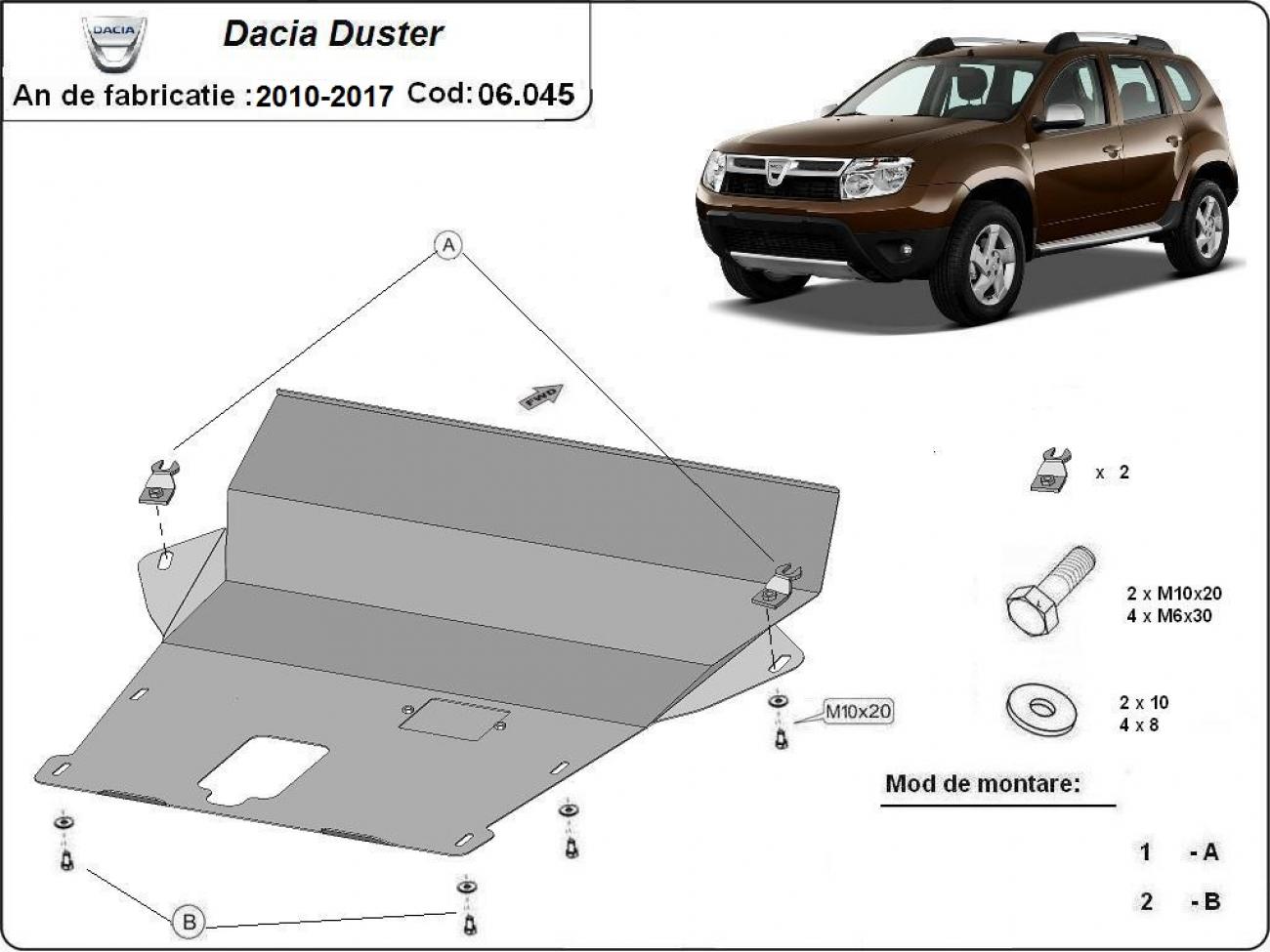 Hasplåt Stål Motor+ | Dacia Duster - 2,5 mm (2010-2017) - 3