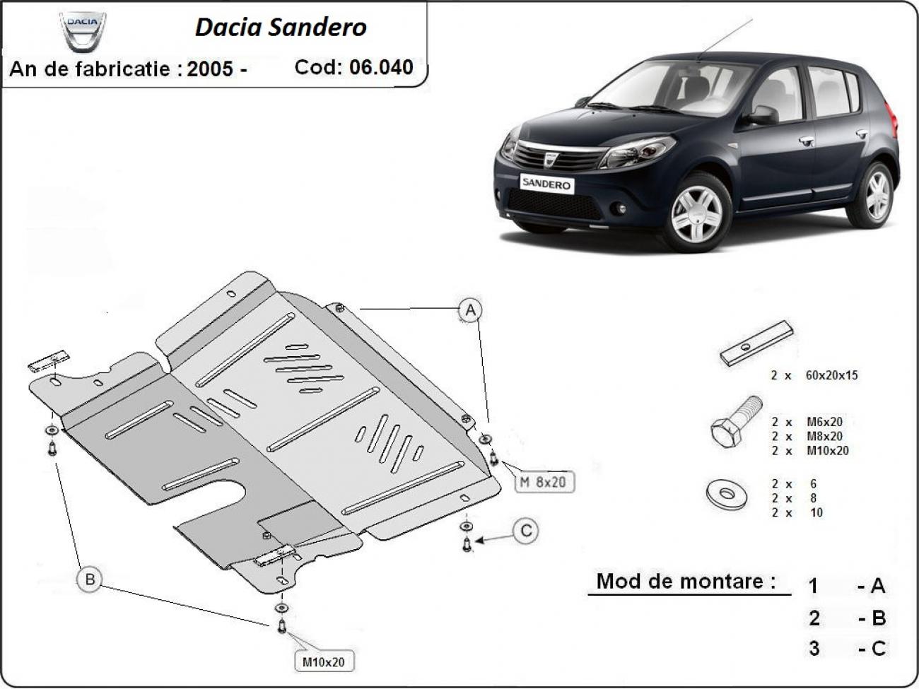 Hasplåt Stål Motor+ | Dacia Sandero (2005-2012) - 3