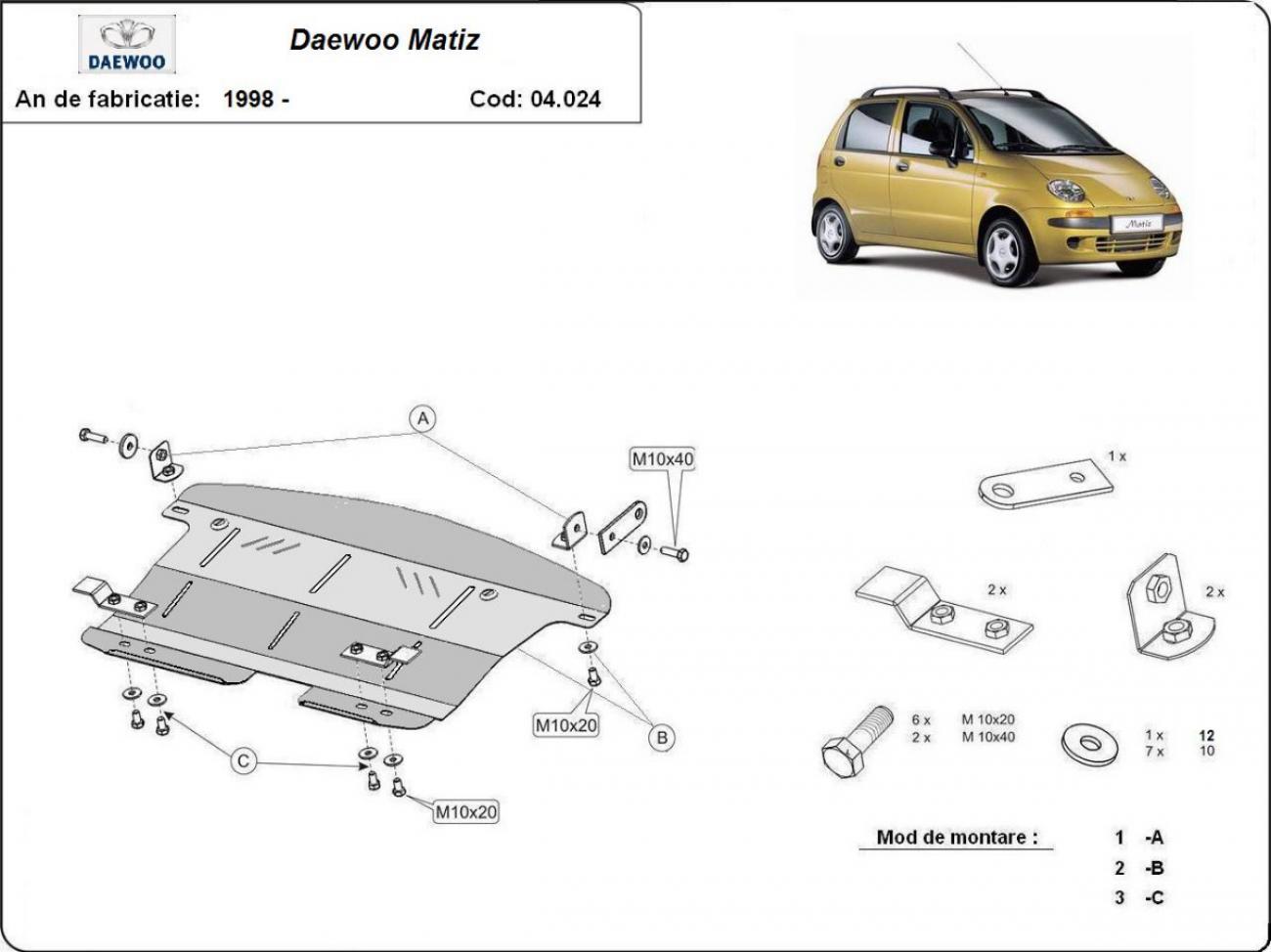 Hasplåt Stål Motor+ | Daewoo Matiz (1998-2004) - 3
