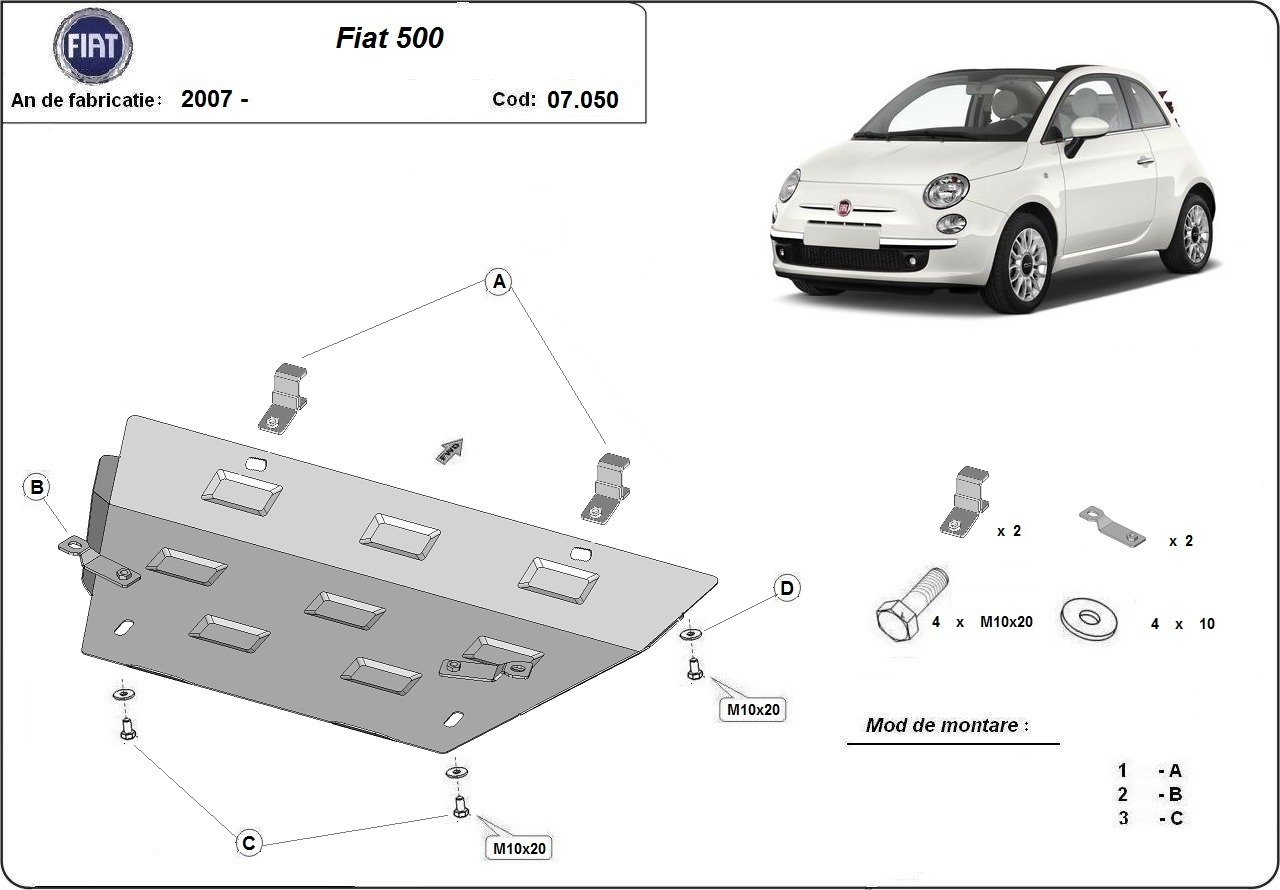 Protezione inferiore in acciaio Motore+ | Fiat 500 (2007-2026) - 3