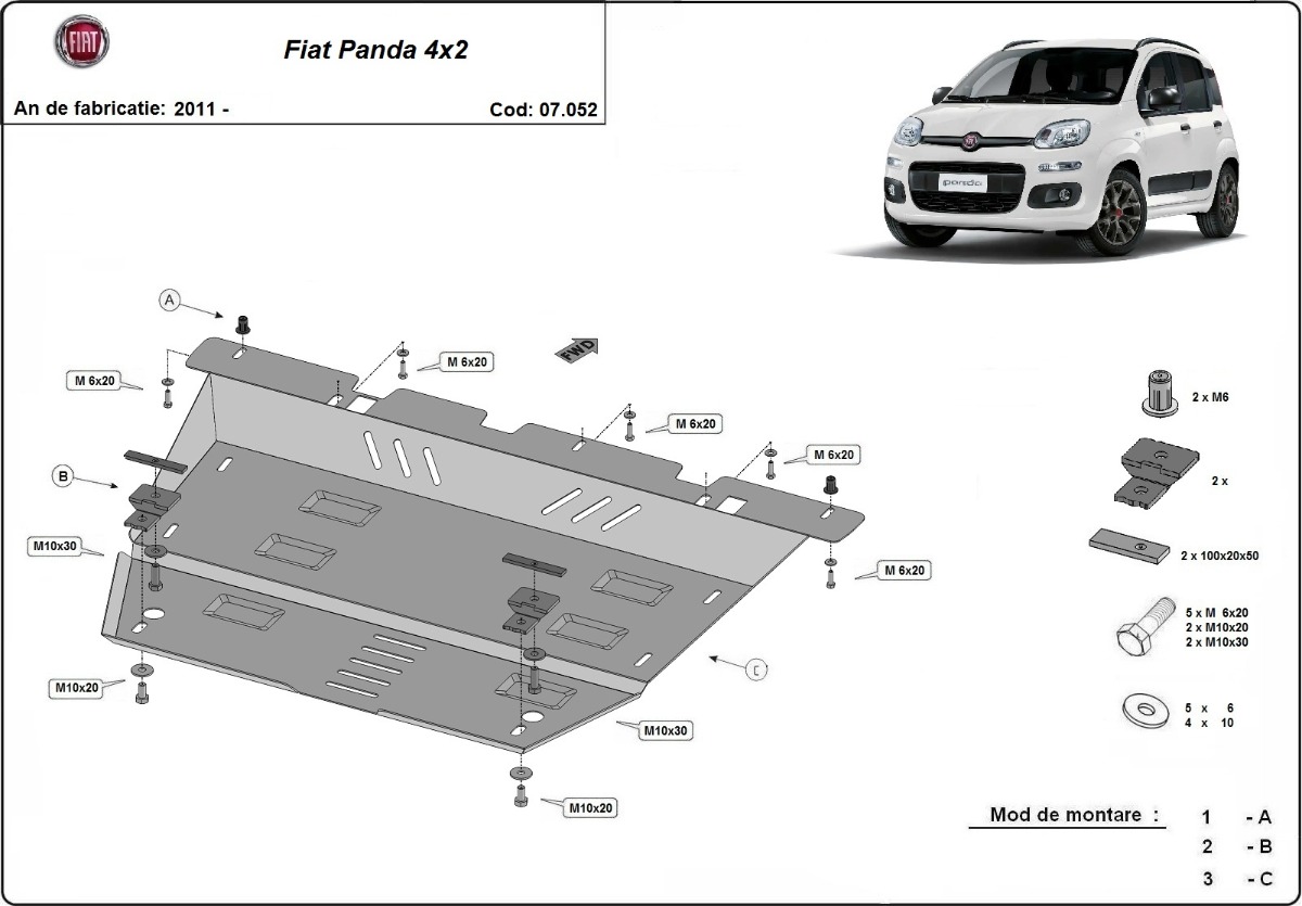 Protection inférieure en acier Moteur+ | Fiat Panda 4x2 (2011-2026) - 3