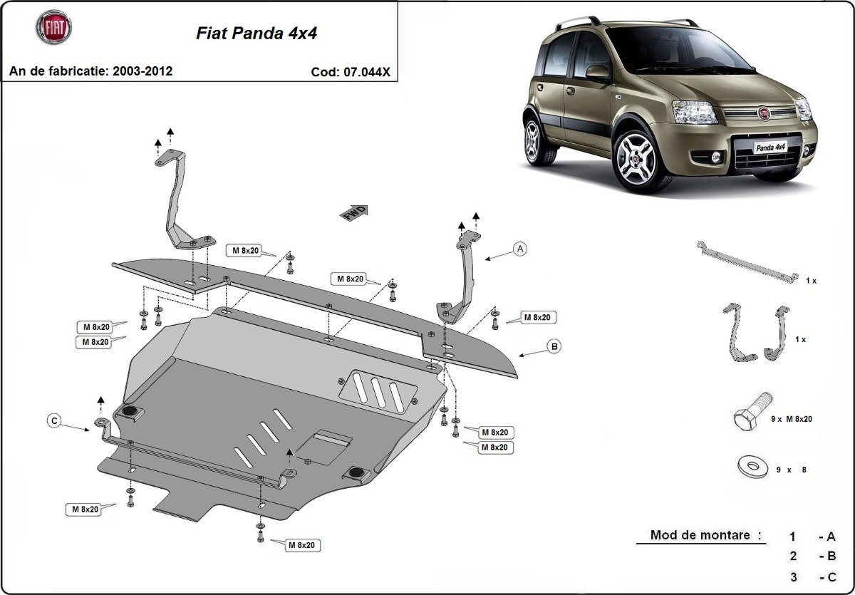 Proteção inferior em aço Motor+ | Fiat Panda 4x4 (2003-2012) - 3