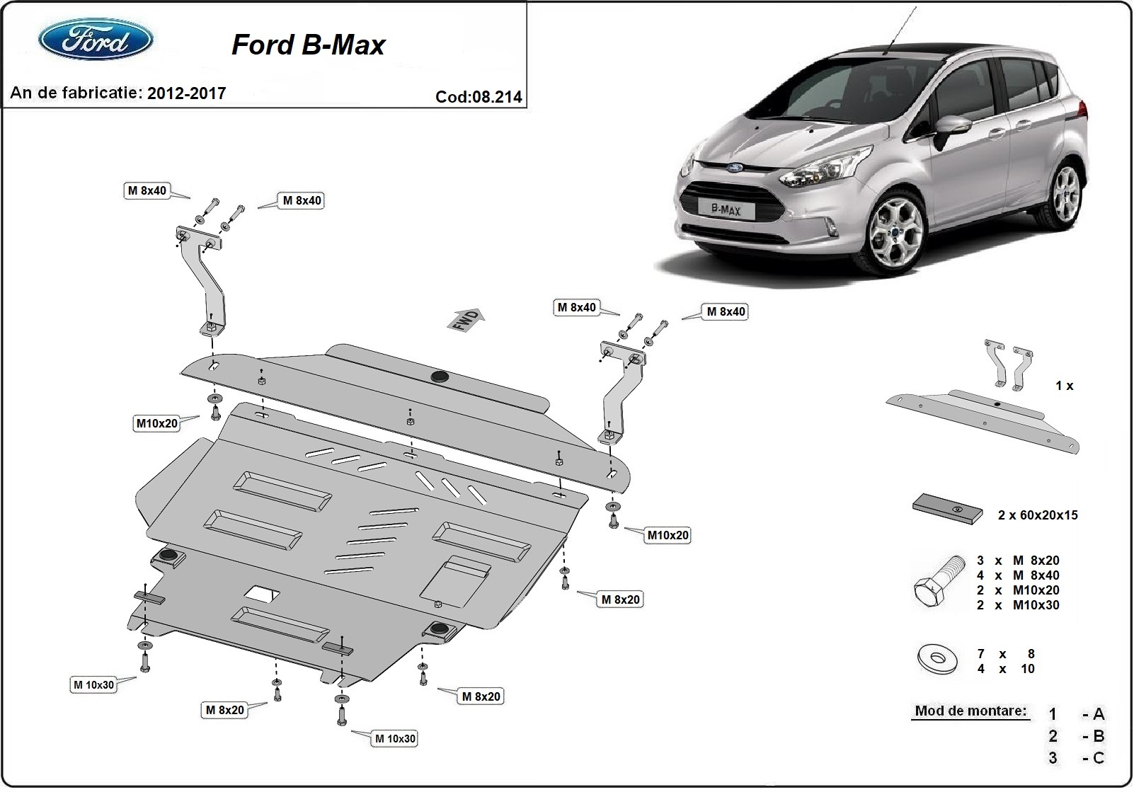 Protezione inferiore in acciaio Motore+ | Ford B-Max (2012-2017) - 3