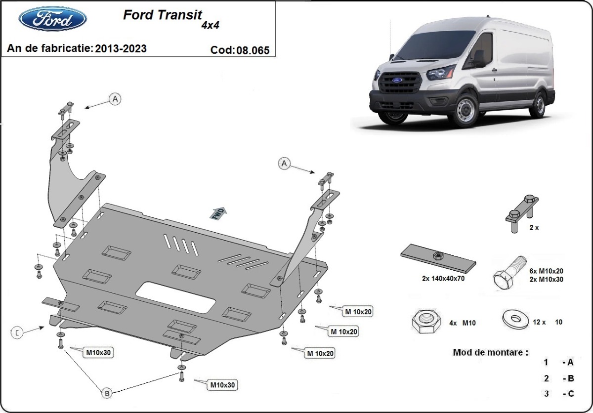Stahl-Unterfahrschutz Motor+ | Ford Transit - 4x4 (2013-2023) - 3