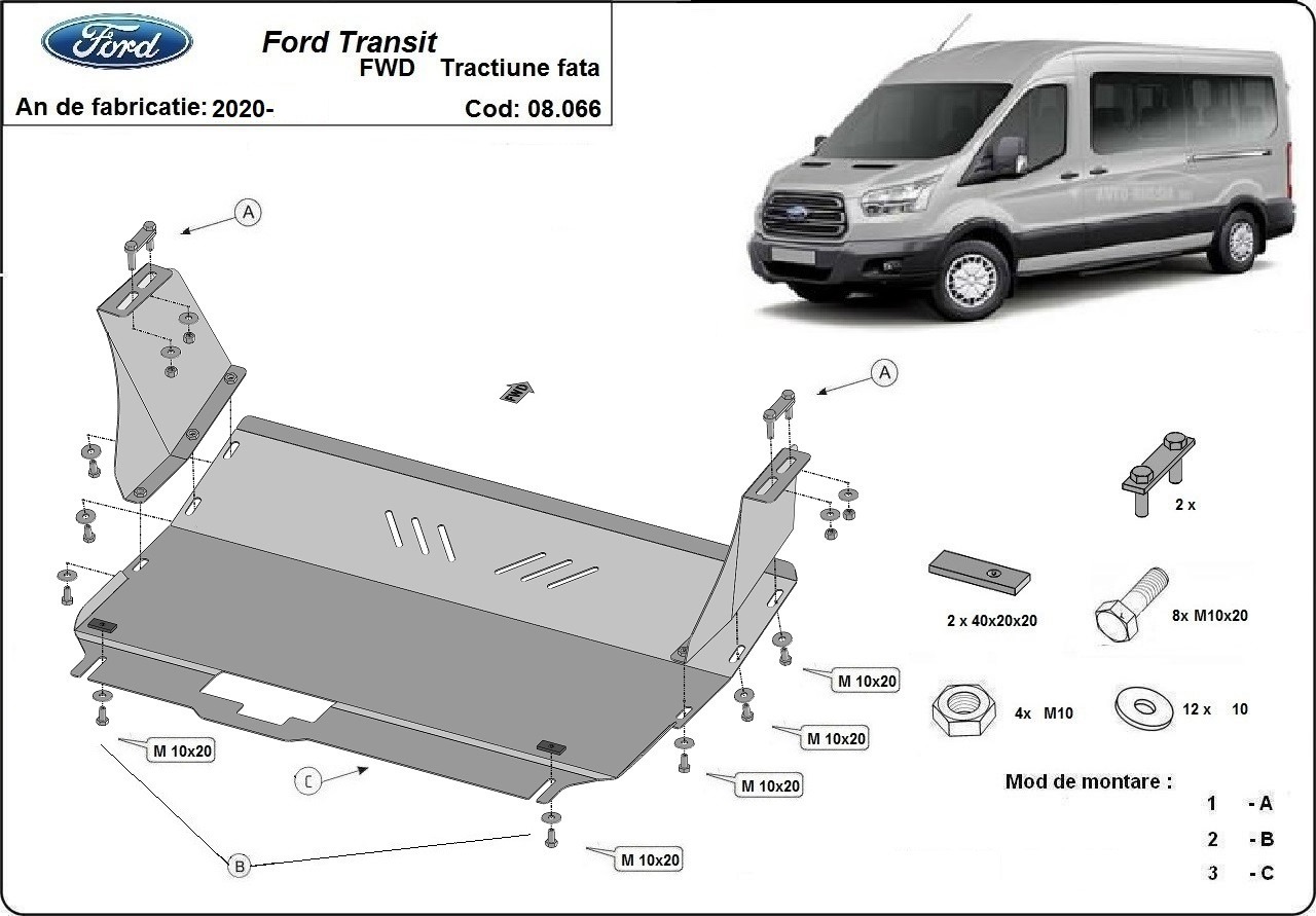 Protezione inferiore in acciaio Motore+ | Ford Transit- FWD (2020-2026) - 3