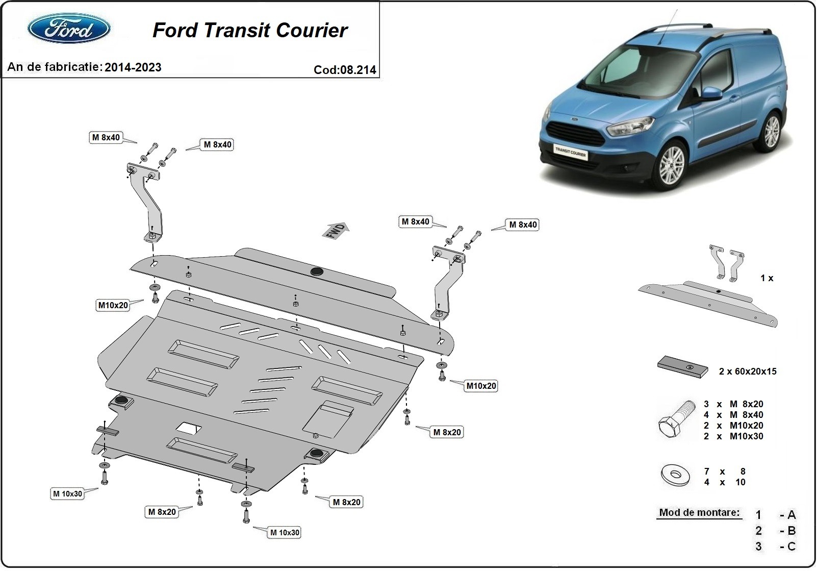 Stahl-Unterfahrschutz Motor+ | Ford Transit Courier (2014-2023) - 3