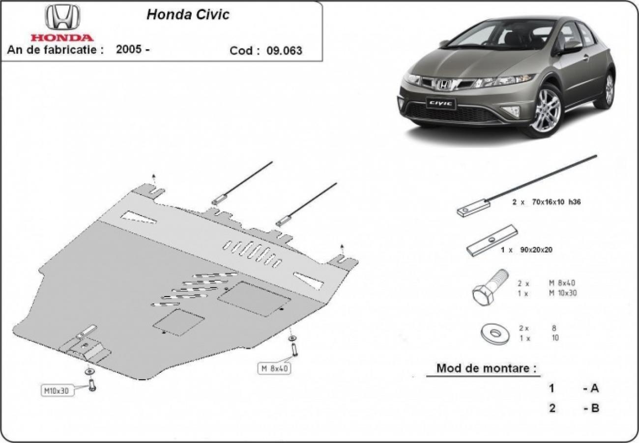 Hasplåt Stål Motor+ | Honda Civic (hayon) (2005-2015) - 3