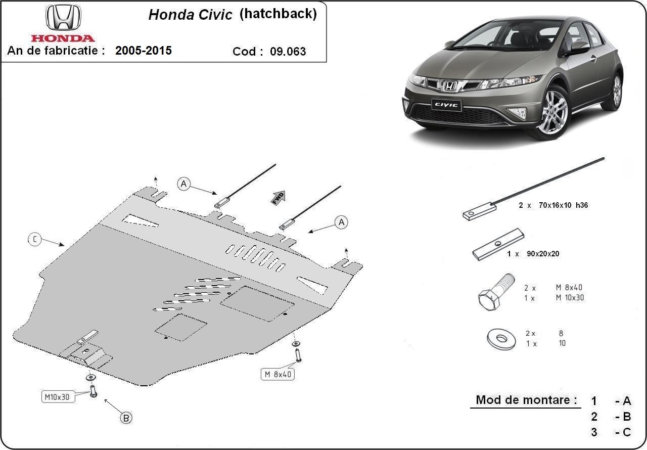 Protezione inferiore in acciaio Motore+ | Honda Civic (hayon) (2005-2015) - 3