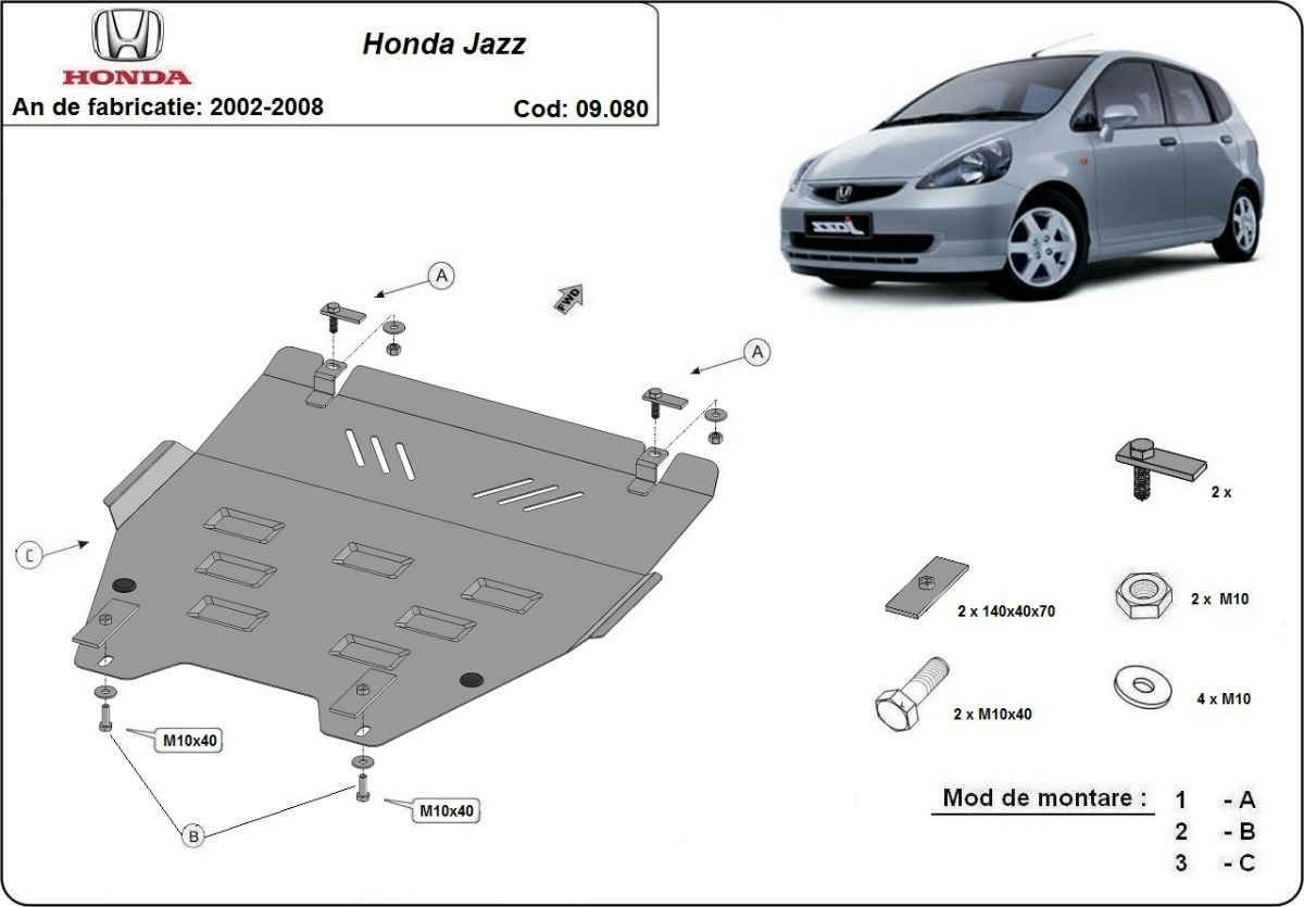 Skid plate Steel Engine+ | Honda Jazz (2002-2008) - 3