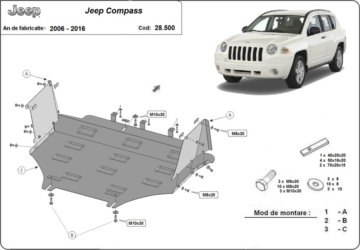 Protector inferior de acero Motor+ | Jeep Compass (2006-2016) - 3