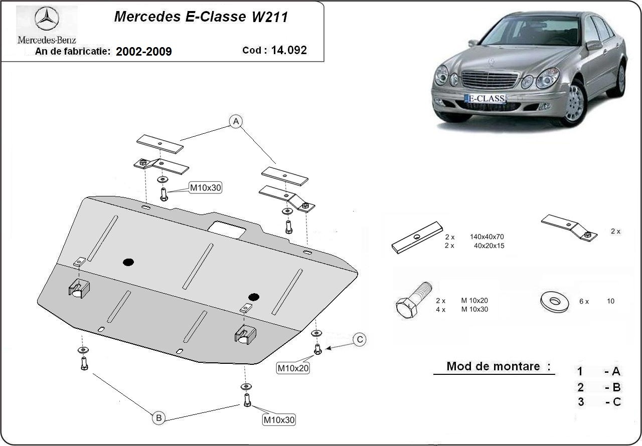 Protezione inferiore motore in acciaio | Mercedes E-Classe W211 (2002-2008) - 3