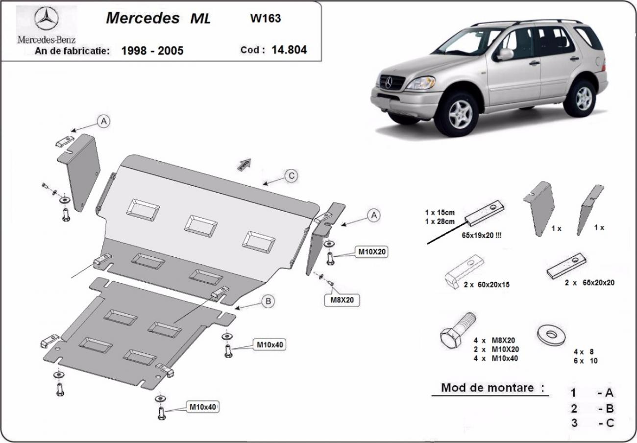 Hasplåt Stål Motor+ | Mercedes ML W163 (1998-2005) - 3