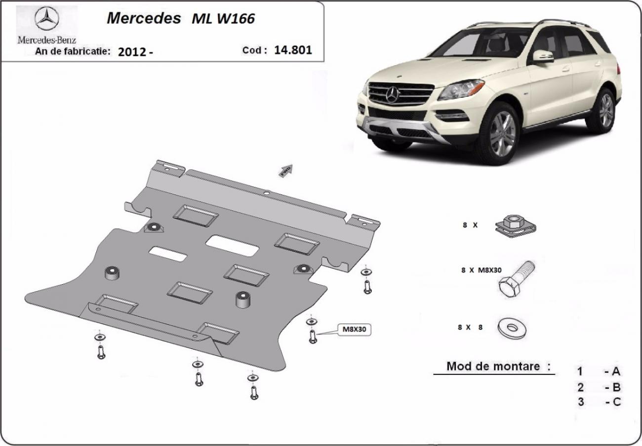Hasplåt Stål Motor+ | Mercedes ML W166 (2011-2019) - 3