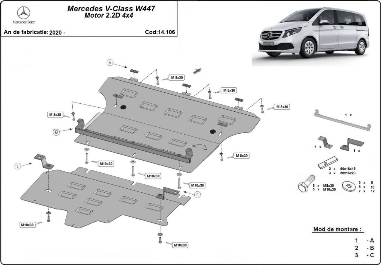 Hasplåt Stål Motor+ | Mercedes V-Class W447, 2.2 D, 4x4 (2020-2026) - 3