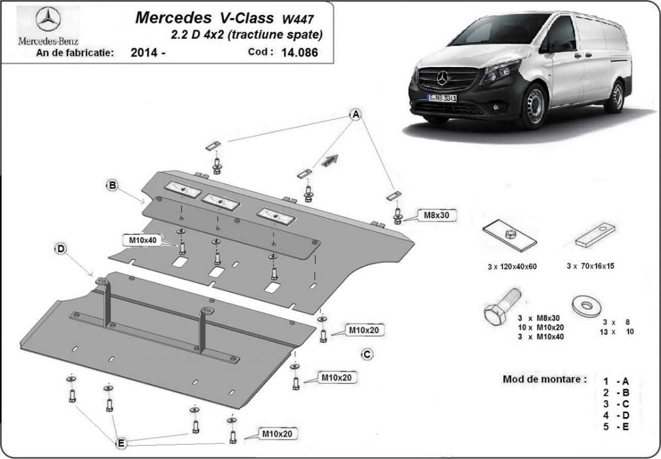 Bundplade Stål Motor+ | Mercedes V-Class W447 2.2 D, 4x2 (2014-2026) - 3