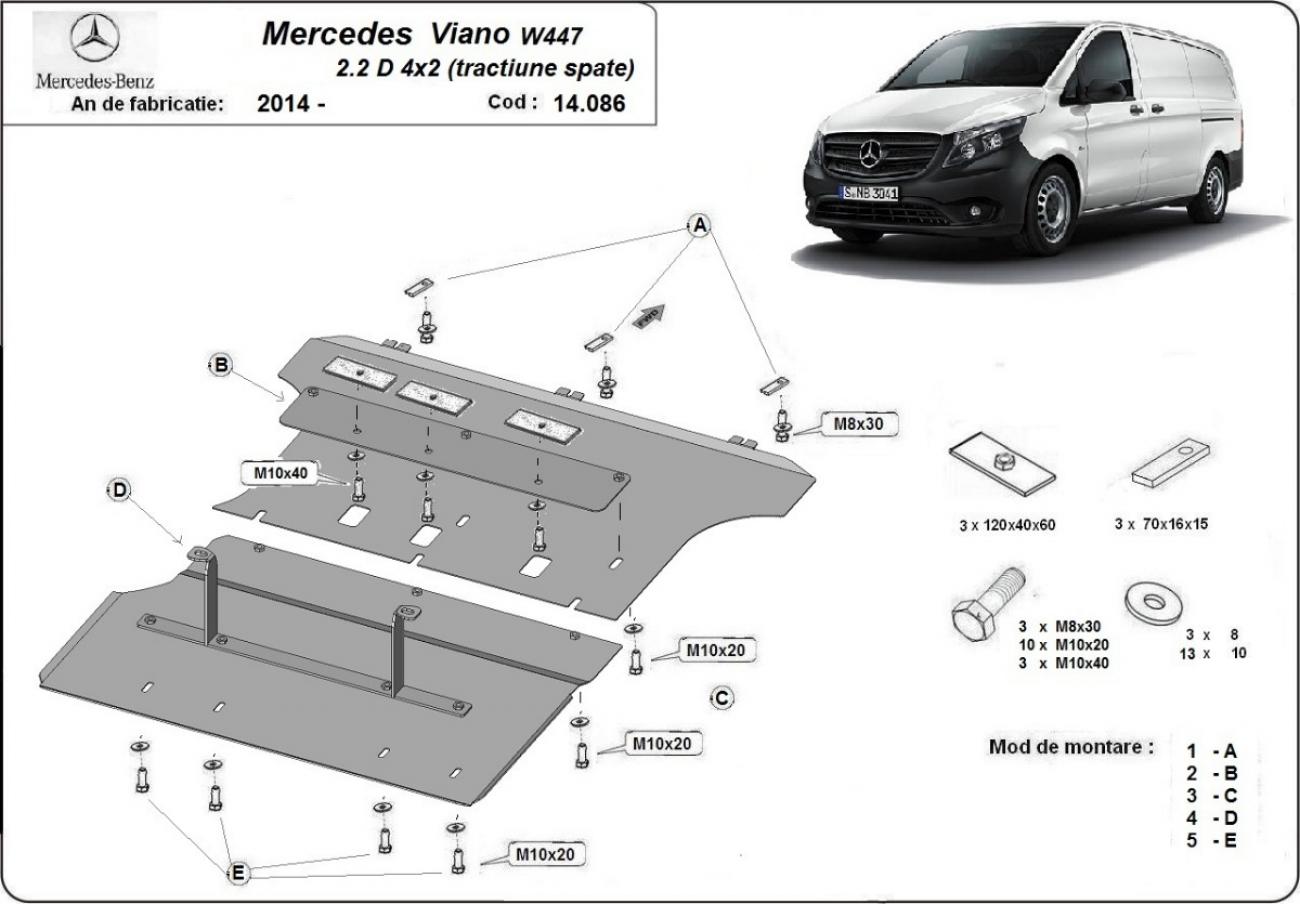 Pohjapanssari Teräs Moottori+ | Mercedes Viano W447 2.2 D, 4x2 (2014-2026) - 3