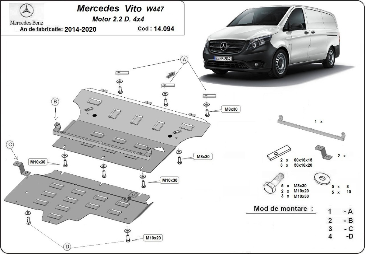 Proteção inferior em aço Motor+ | Mercedes Vito W447, 2.2 D, 4x4 (2014-2020) - 3