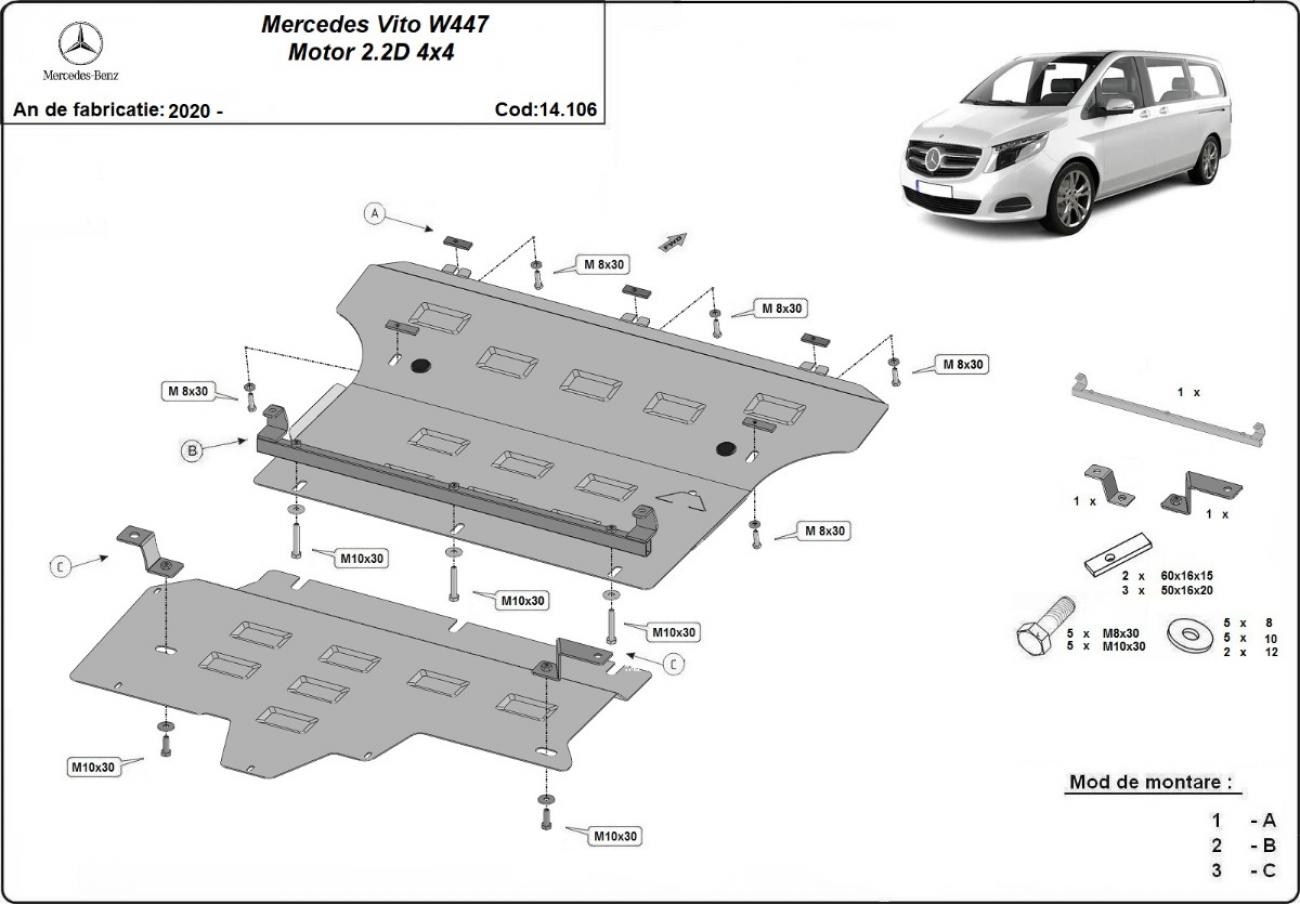 Skid plate Steel Engine+ | Mercedes Vito W447, 2.2 D, 4x4 (2020-2026) - 3