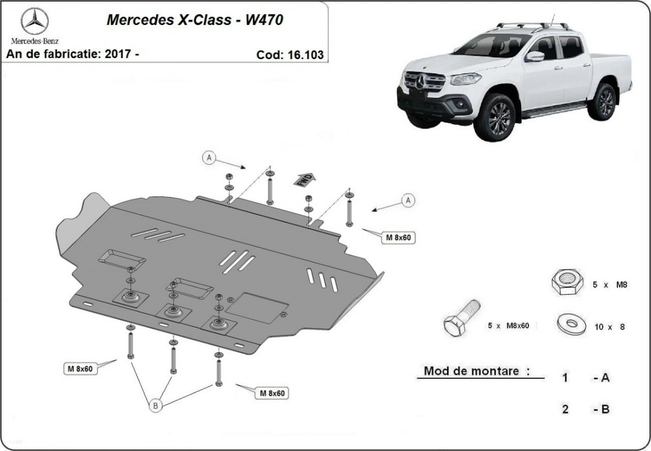 Hasplåt Stål Motor | Mercedes X-Class W470 (2017-2020) - 3