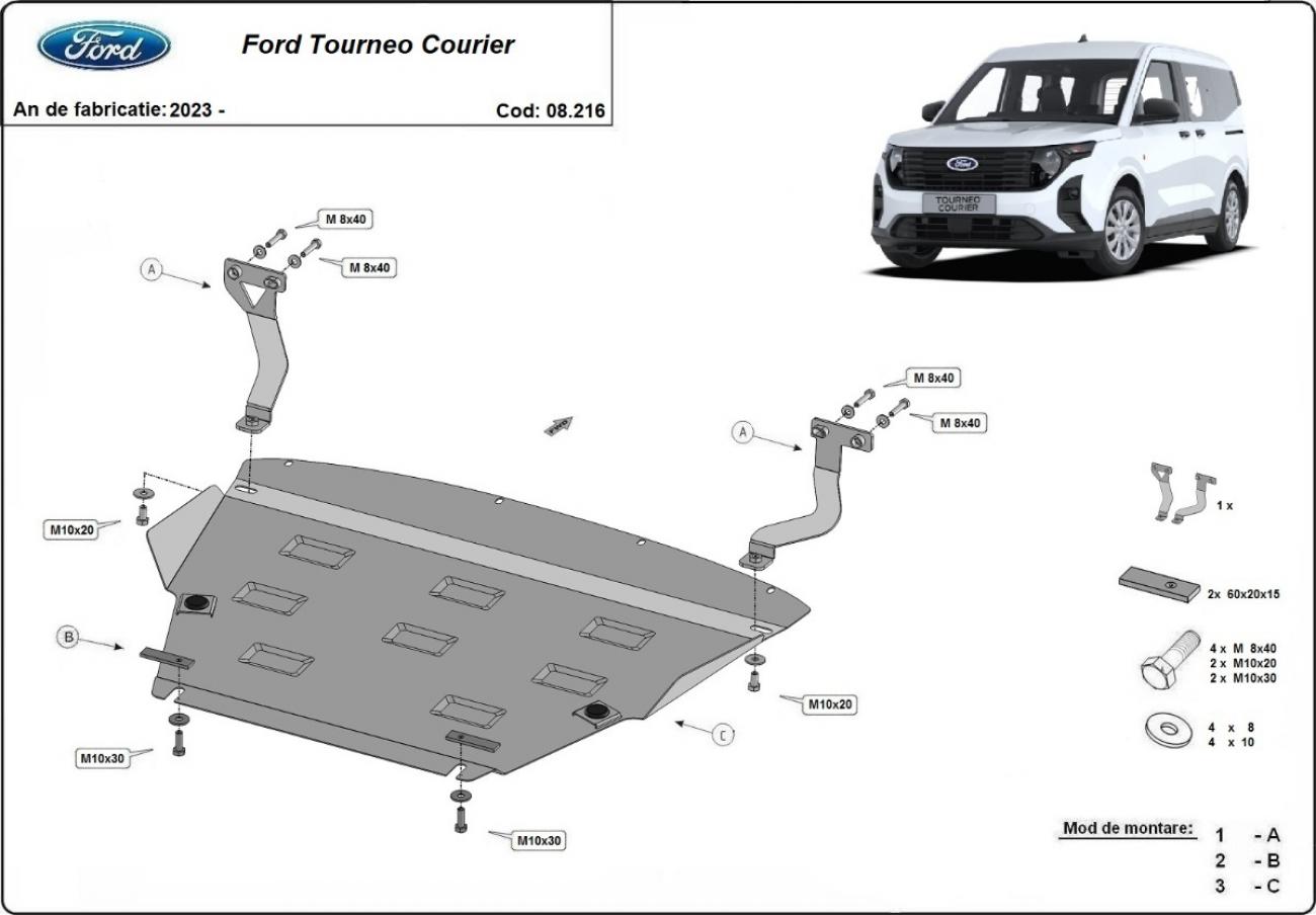 Pohjapanssari Teräs Moottori+ | Ford Tourneo Courier (2023-2026) - 2