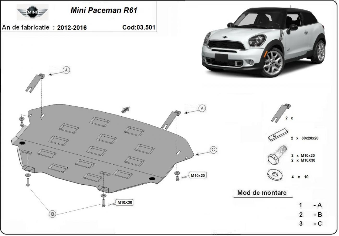 Bunnplate Stål Motor+ | Mini Paceman R61 (2012-2016) - 3