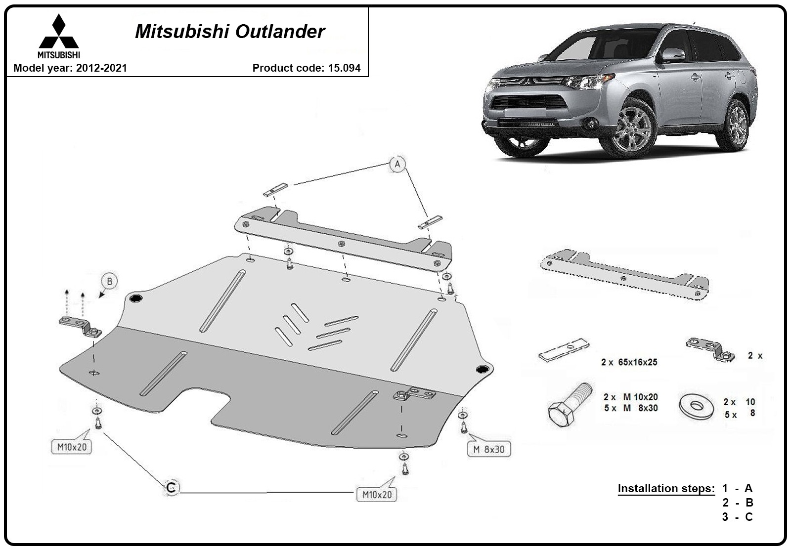 Stalen beschermplaat Motor+ | Mitsubishi Outlander (2012-2021) - 3