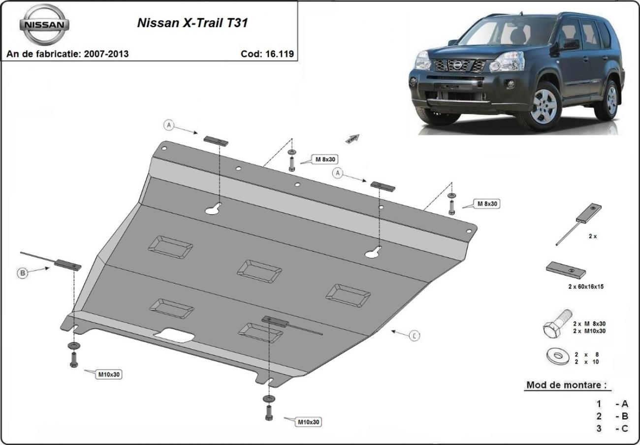 Hasplåt Stål Motor+ | Nissan X-Trail T31 - Vers 2.0 (2007-2013) - 3