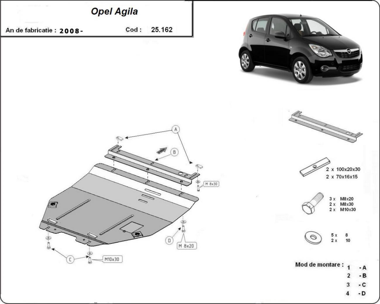 Hasplåt Stål Motor+ | Opel Agila (H08) (2007-2014) - 3