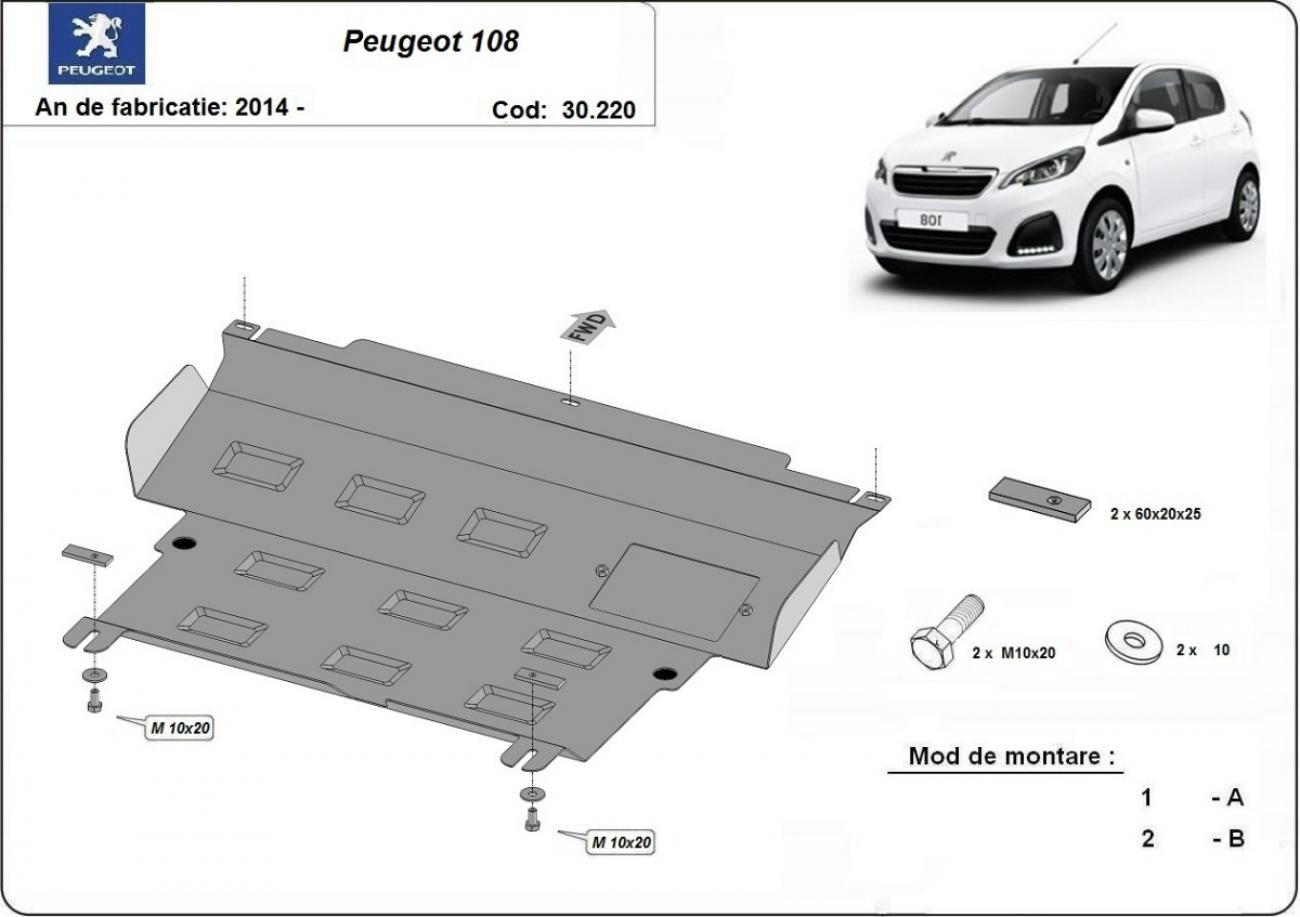 Hasplåt Stål Motor+ | Peugeot 108 (2014-2021) - 3