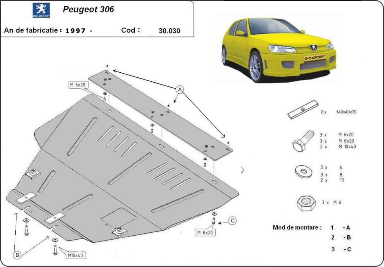 Hasplåt Stål Motor+ | Peugeot 306 (1997-2004) - 3