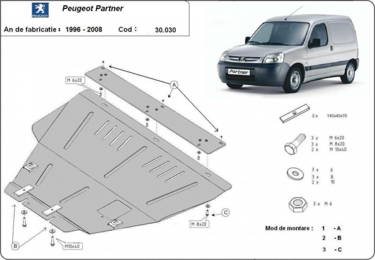 Hasplåt Stål Motor+ | Peugeot Partner (1996-2008) - 3