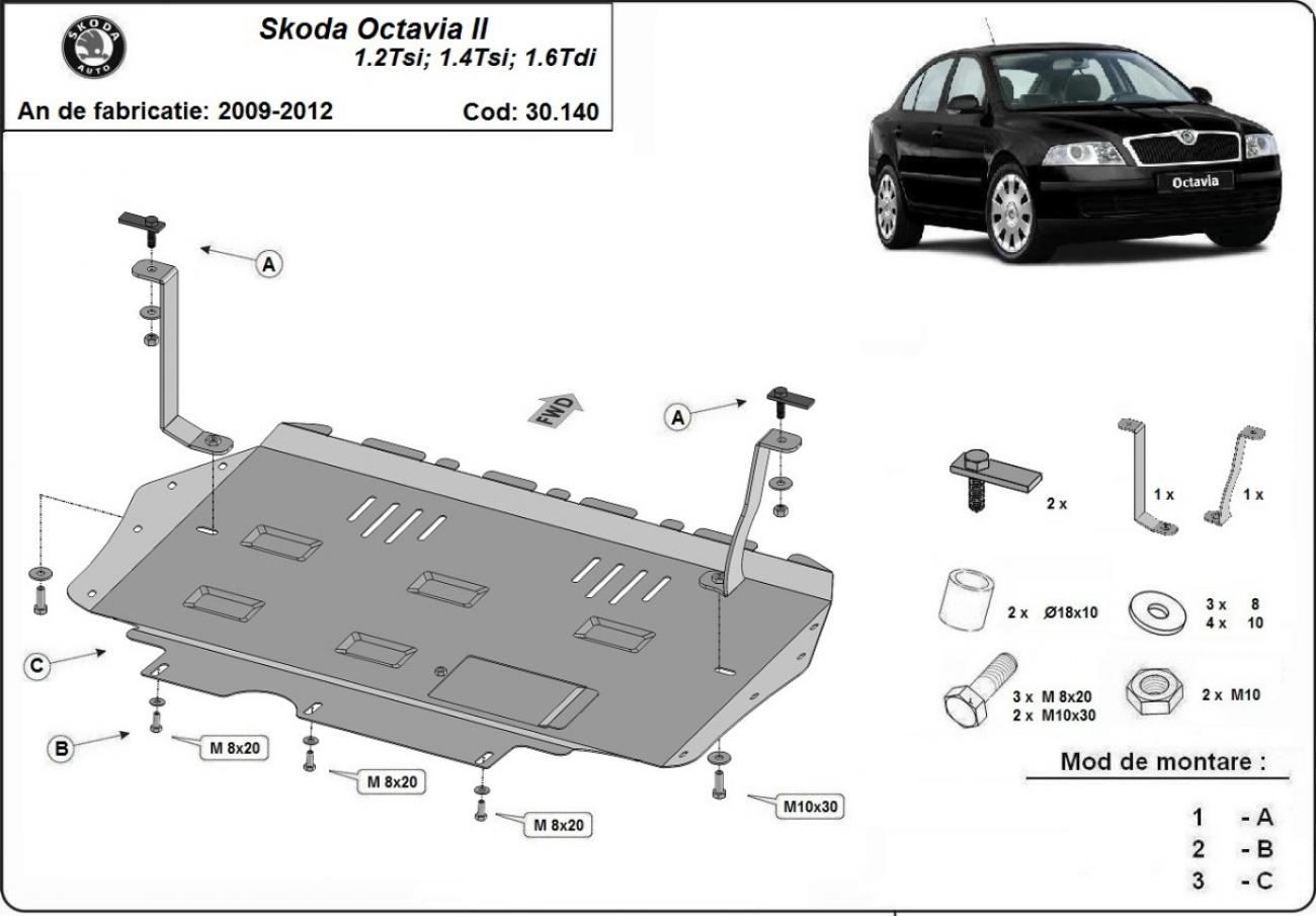 Pohjapanssari Teräs Moottori+ | Skoda Octavia 2 (2010-2012) - 3