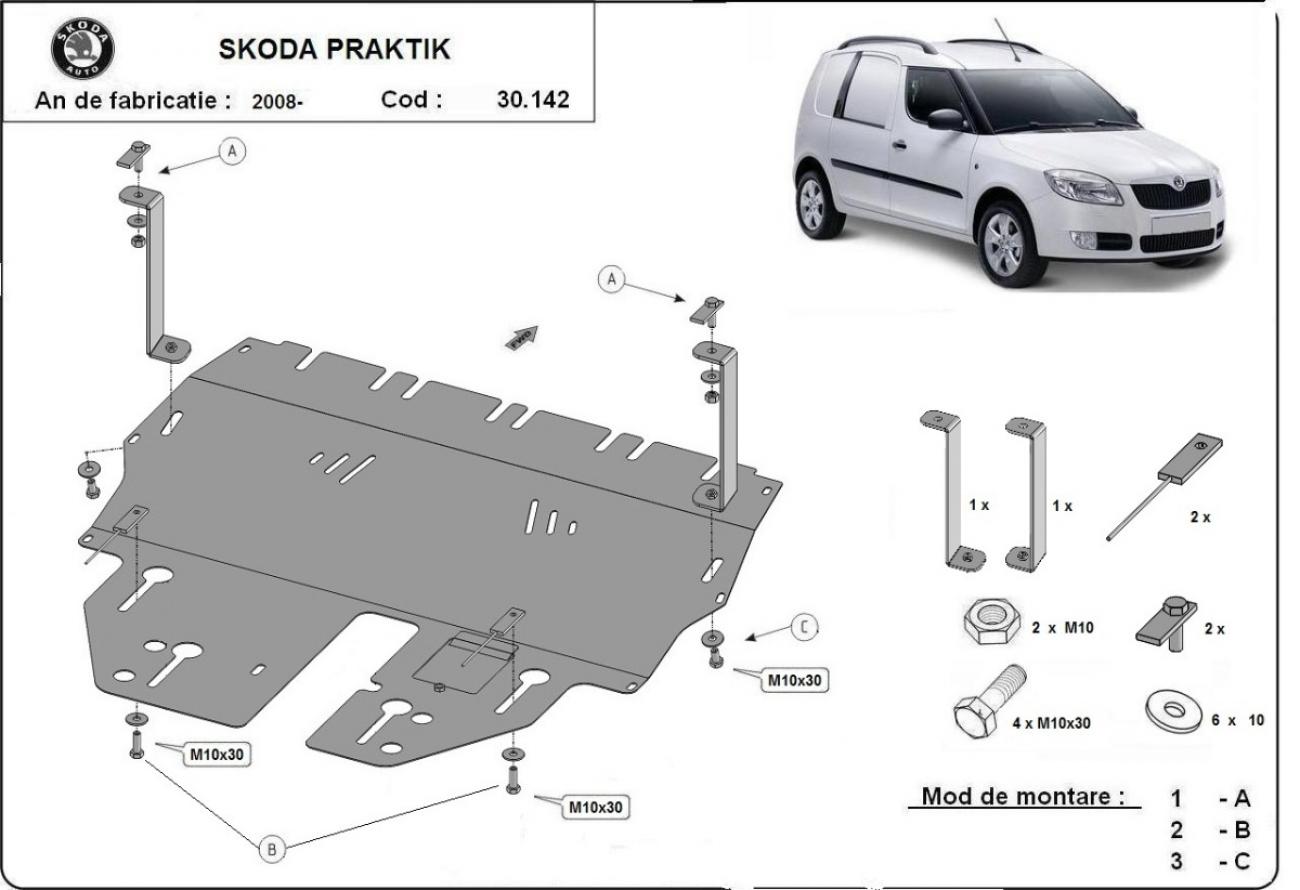 Hasplåt Stål Motor+ | Skoda Praktik (2006-2015) - 3
