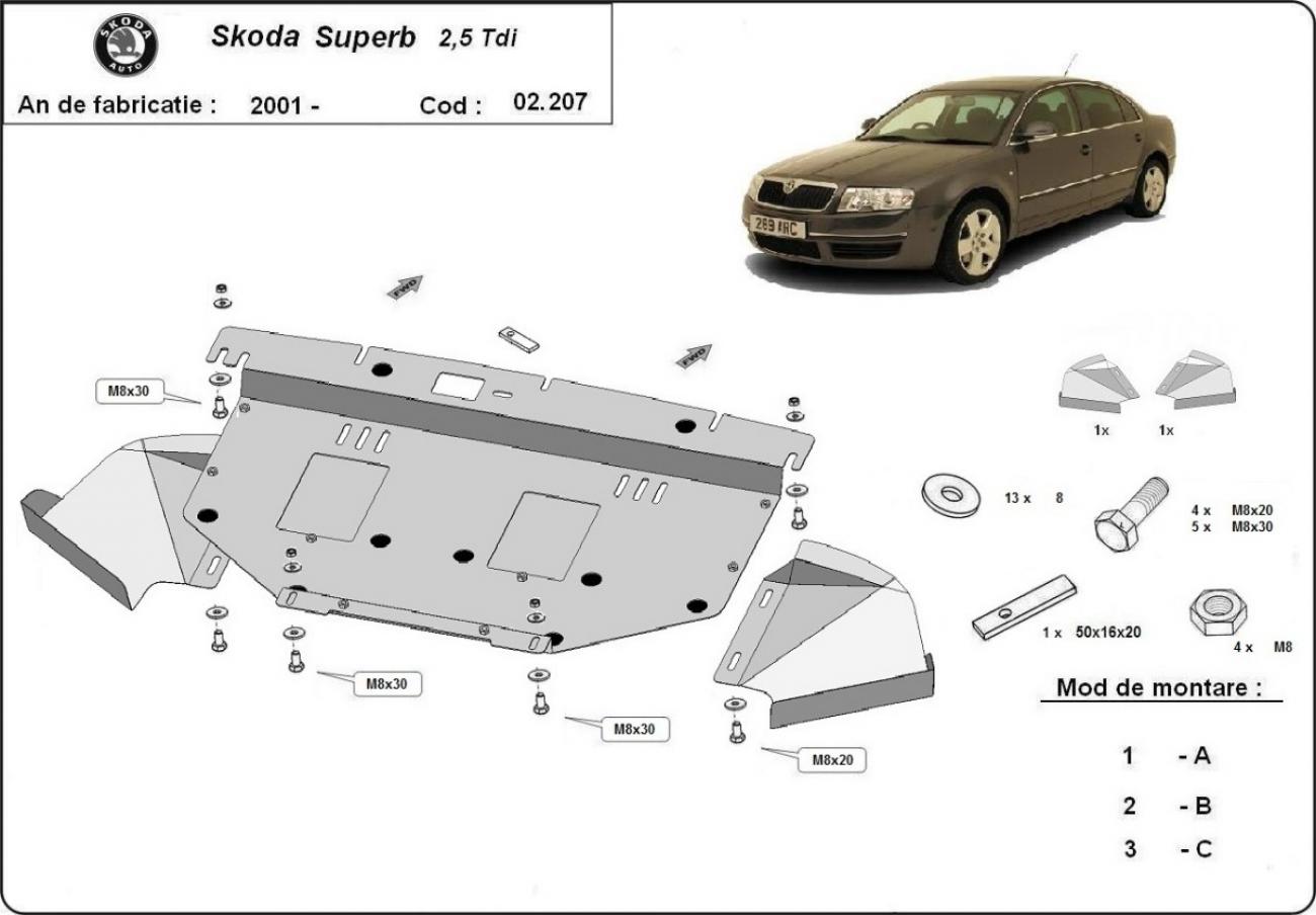 Skid plate Steel Engine+ | Skoda Superb - 2.5 Tdi, V6 (2001-2008) - 3