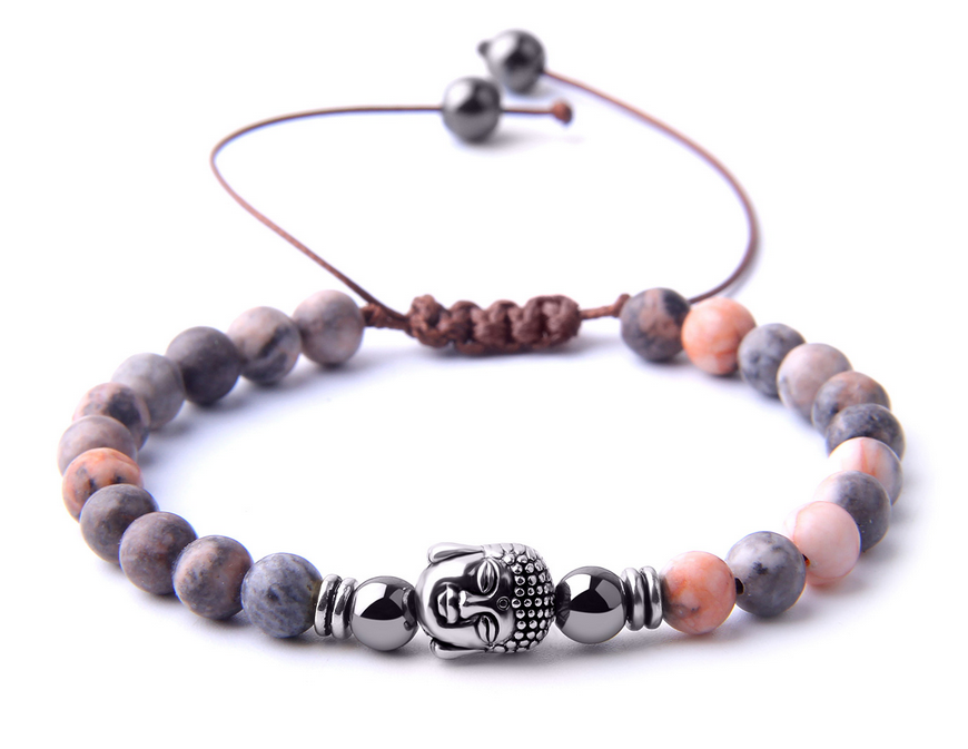 Rodonit Armband med Buddha - Svart Snöre