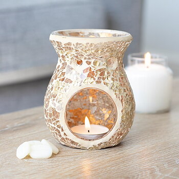 Liten Vit och amber färgad spegeleffekt/Mosaik  Aromalampa