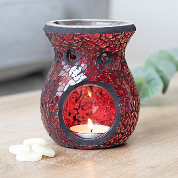 Liten Röd/Svart färgad spegeleffekt/Mosaik  Aromalampa