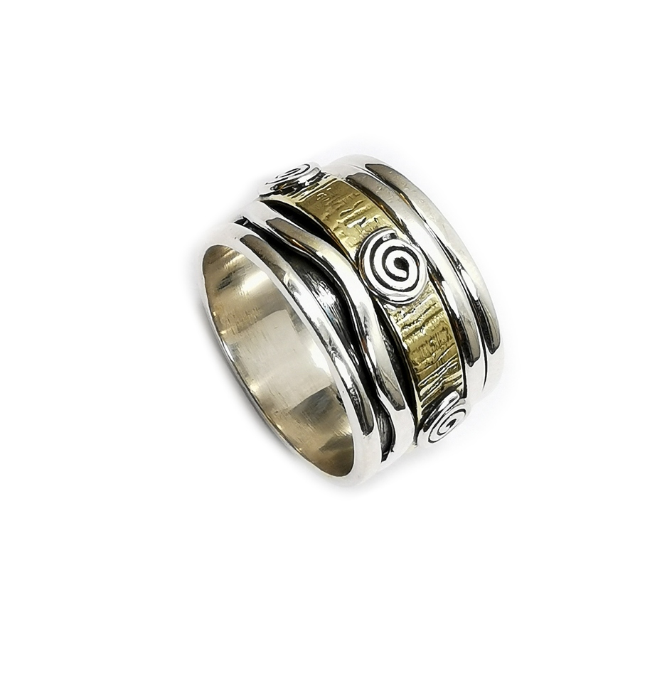 Handgjord Spin Ring i Silver/Brons - Spiral