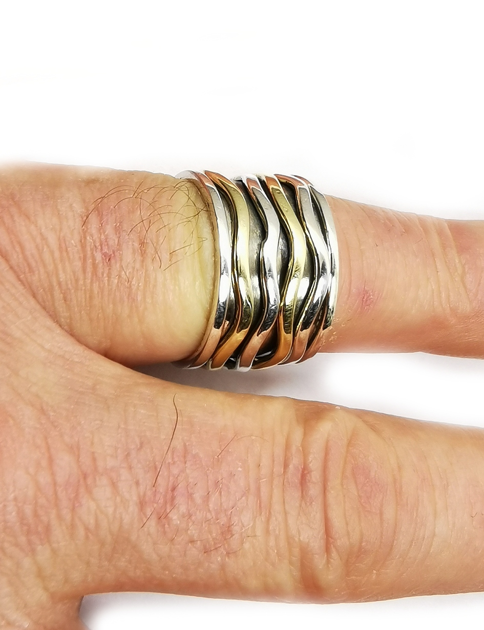 Handgjord Spin Ring i Silver/Brons - Vågig - 2