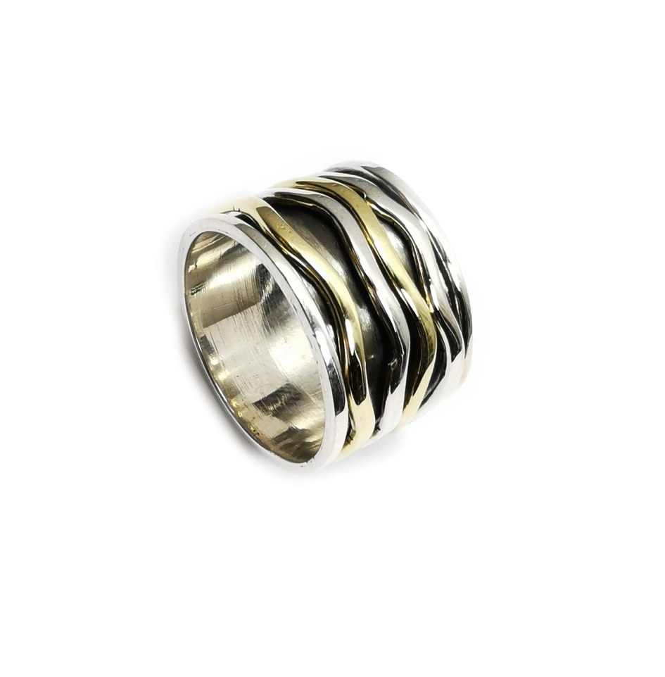 Handgjord Spin Ring i Silver/Brons - Vågig