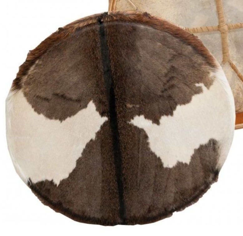 Rund Schamantrumma med Getskinn, Pälsklädd - 50cm