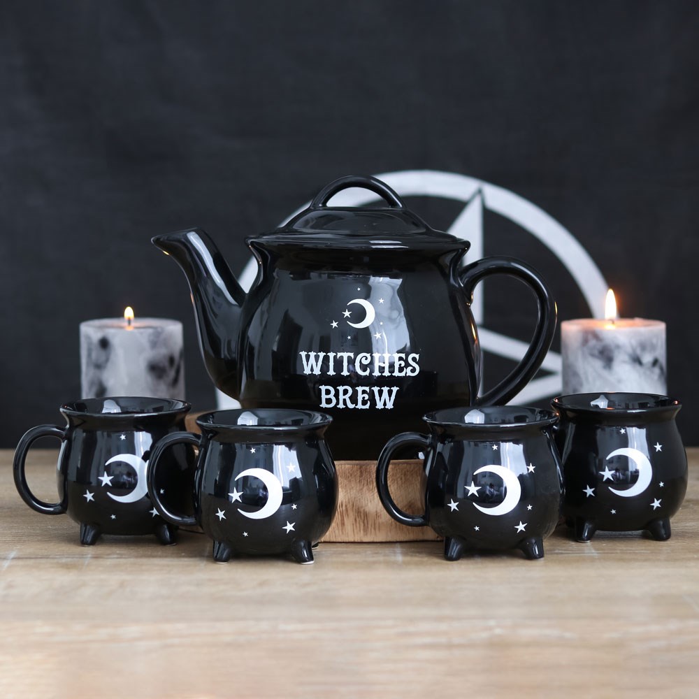 Witches Brew Svart keramisk tekanna inkl 4st koppar - 2