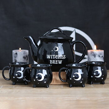Witches Brew Svart keramisk tekanna inkl 4st koppar